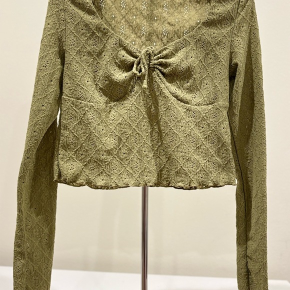 Cotton On Tops - Cotton On Olive Green Knit Tie-Front Cropped Top